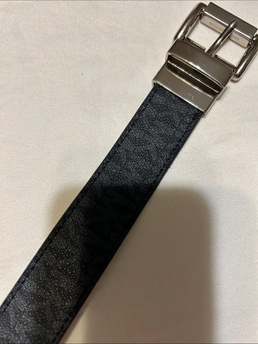 Michael Kors Black Leather Belt with Polished Silver Buckle
